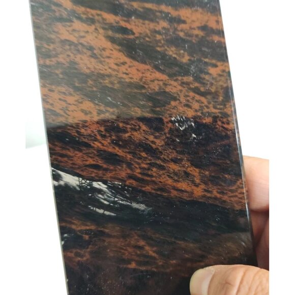 Celtic Cross Silver Print on Glass 6" Stand Mahogany Obsidian ? Alter Safe Space - Picture 7 of 13